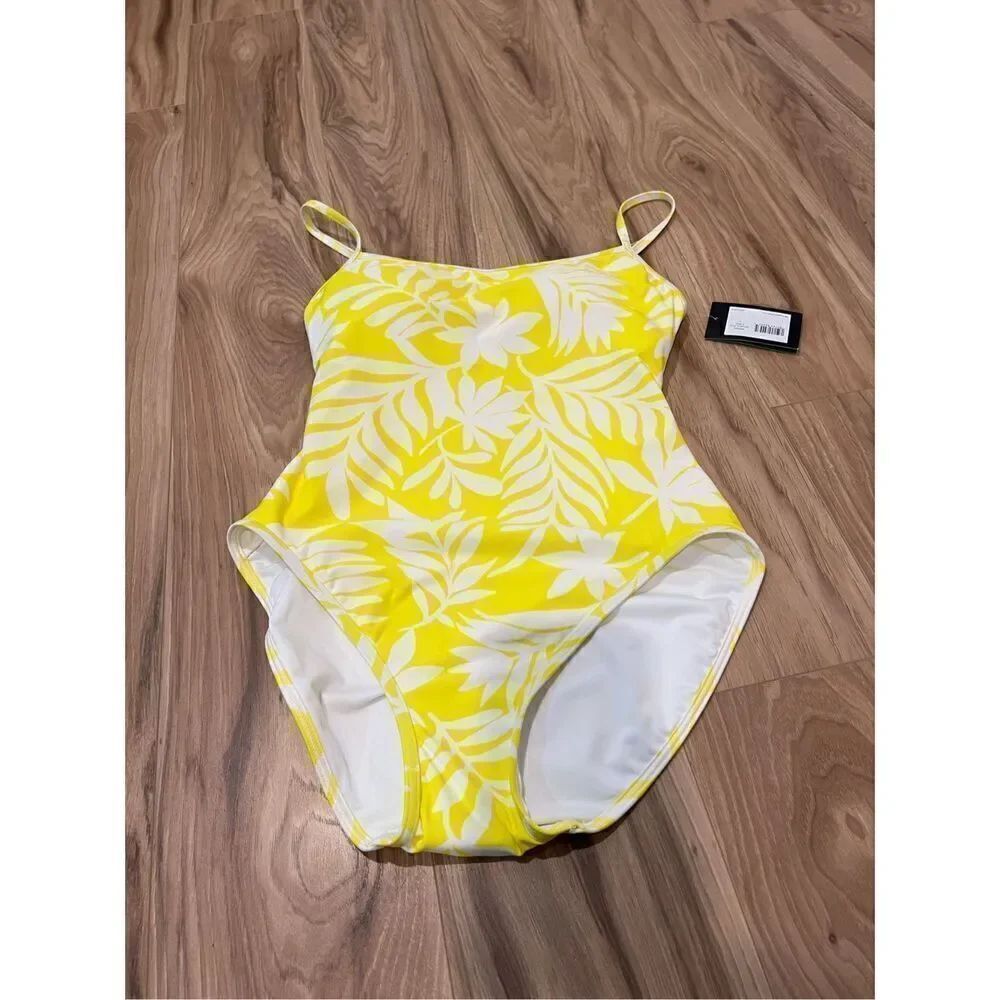 Kate Spade NWT Yellow White One Piece Swimwear Sz M